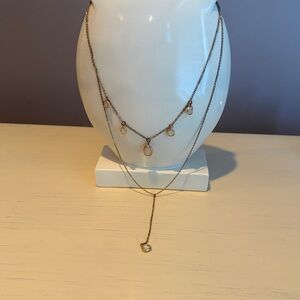 NWOT Two Chain Gold Tone Y-Necklace with Iridescent Crystals